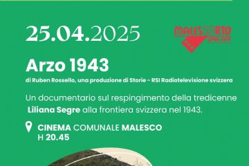 Locandina di "Echi del Palcoscenico" dedicata alla proiezione "Arzo 1943" di Ruben Rossello